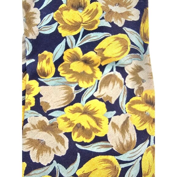 TANGO BY MAX RAAB Mens Floral Tulip Print Navy Yellow Cotton Necktie Made In USA - Picture 5 of 7